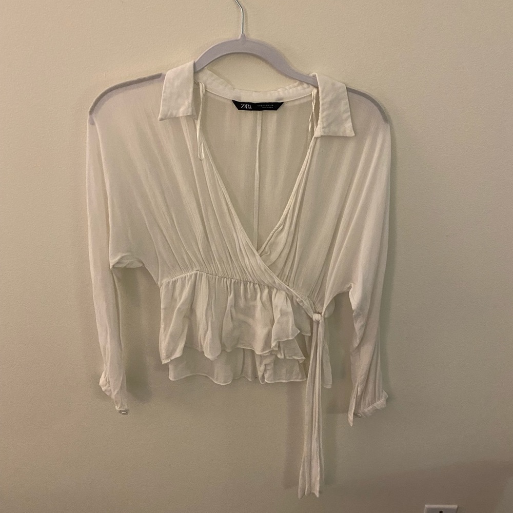 Zara White Tie Blouse